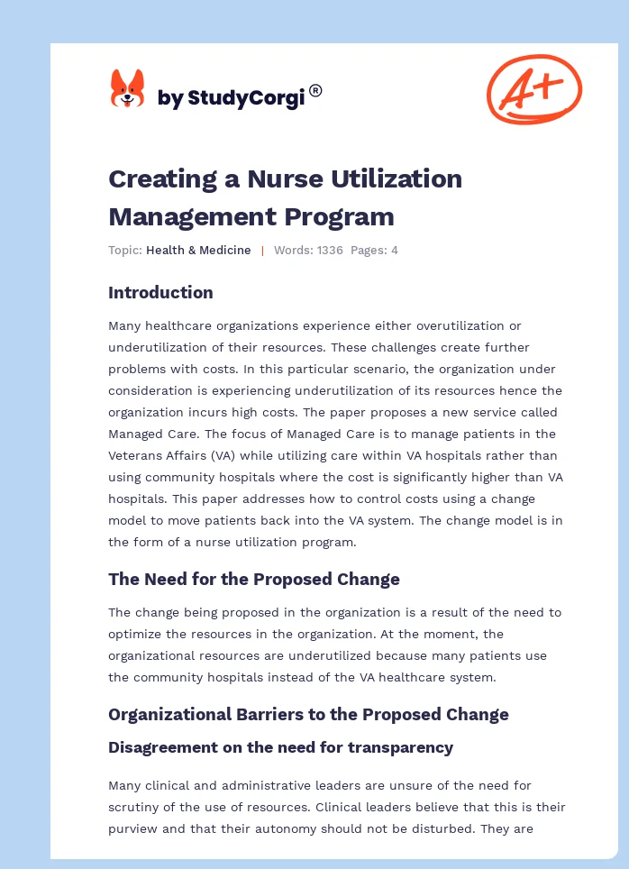 Creating a Nurse Utilization Management Program. Page 1