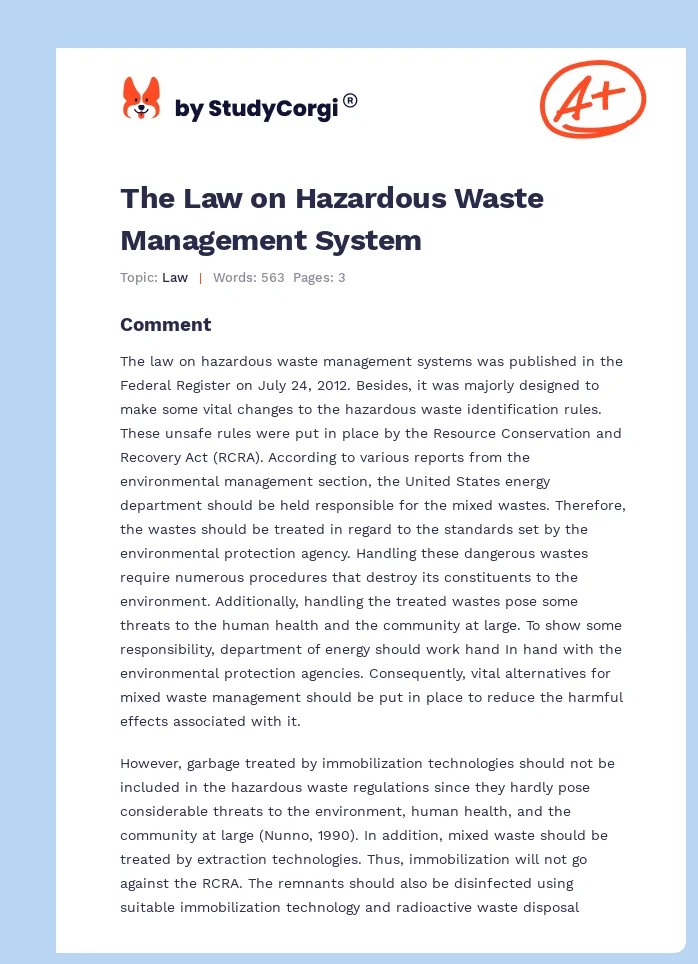 The Law on Hazardous Waste Management System. Page 1