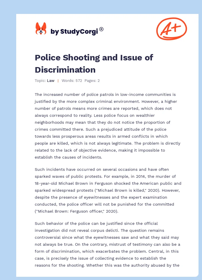 Police Shooting and Issue of Discrimination. Page 1
