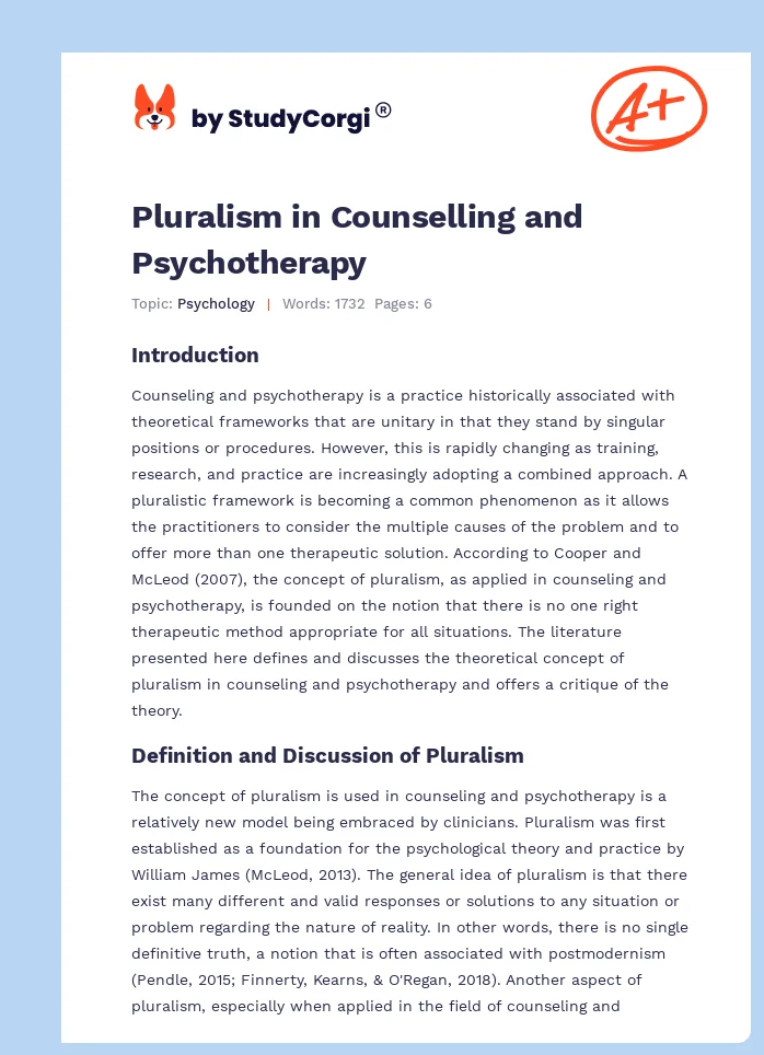 Pluralism in Counselling and Psychotherapy. Page 1