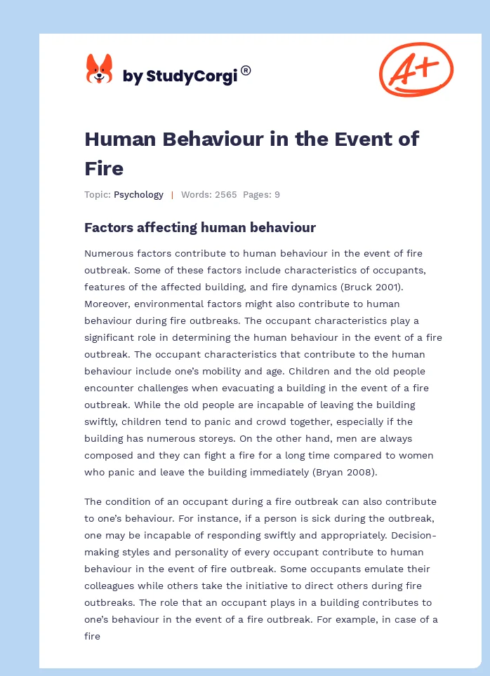 Human Behaviour in the Event of Fire. Page 1