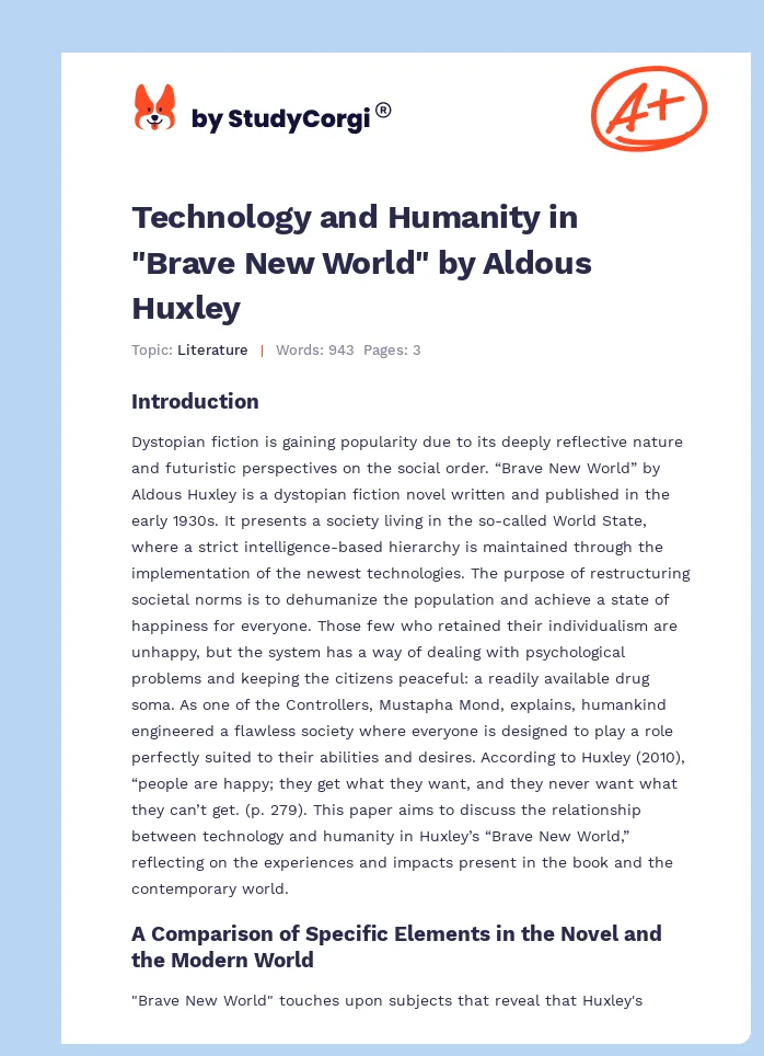 Technology and Humanity in "Brave New World" by Aldous Huxley. Page 1