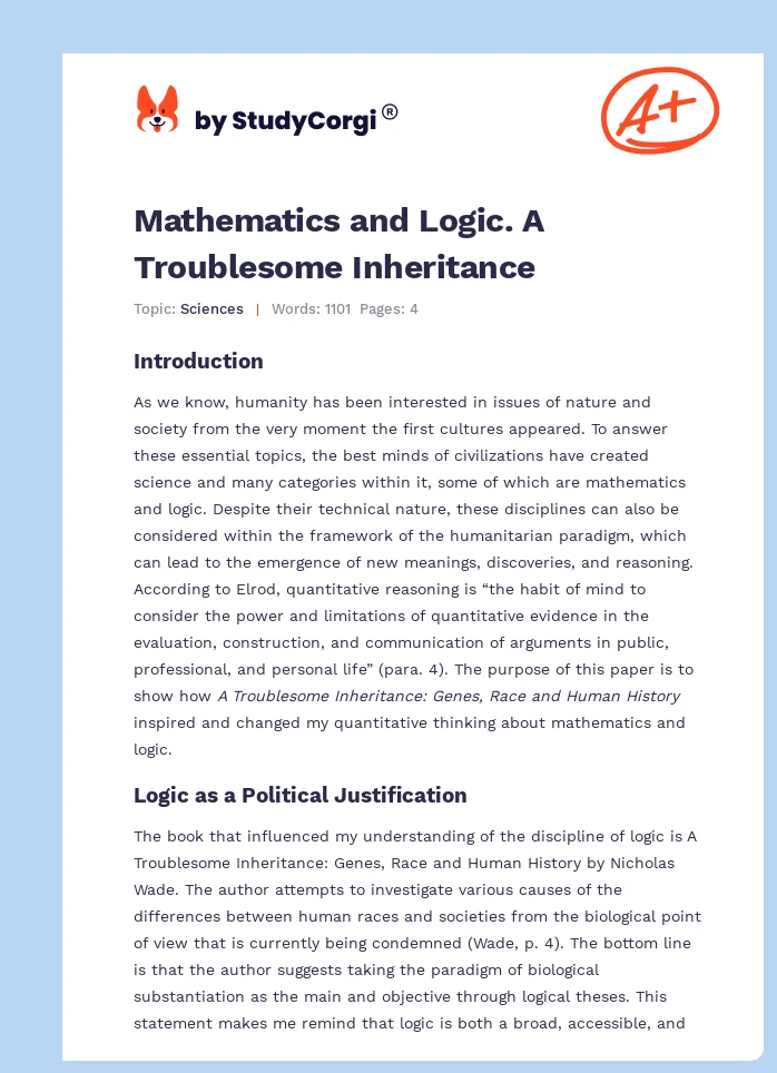 Mathematics and Logic. A Troublesome Inheritance. Page 1