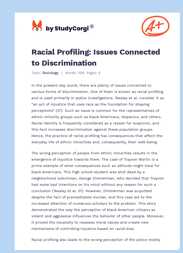 Racial Profiling: Issues Connected to Discrimination. Page 1
