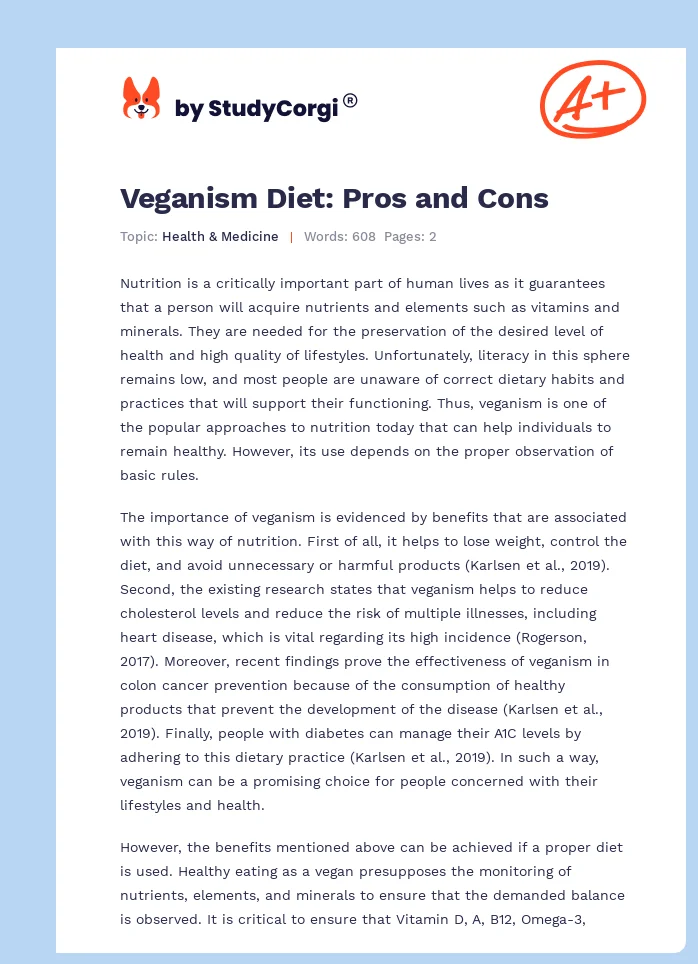 Veganism Diet: Pros and Cons. Page 1