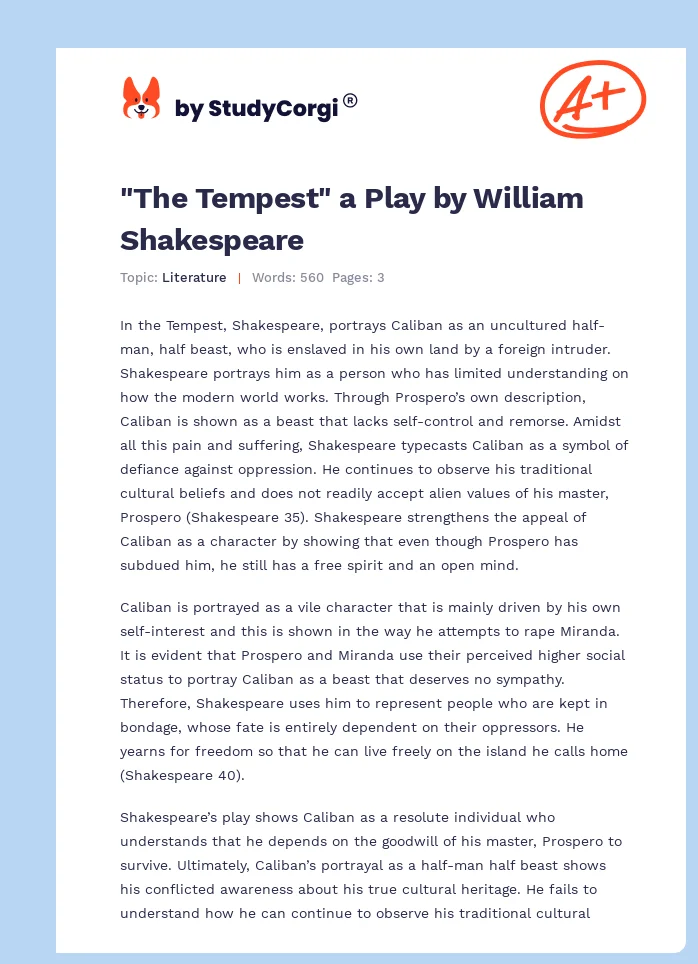 "The Tempest" a Play by William Shakespeare. Page 1