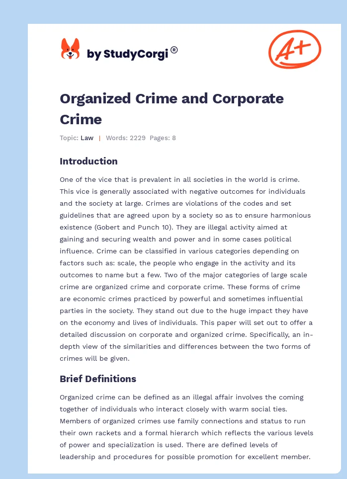 Organized Crime and Corporate Crime. Page 1