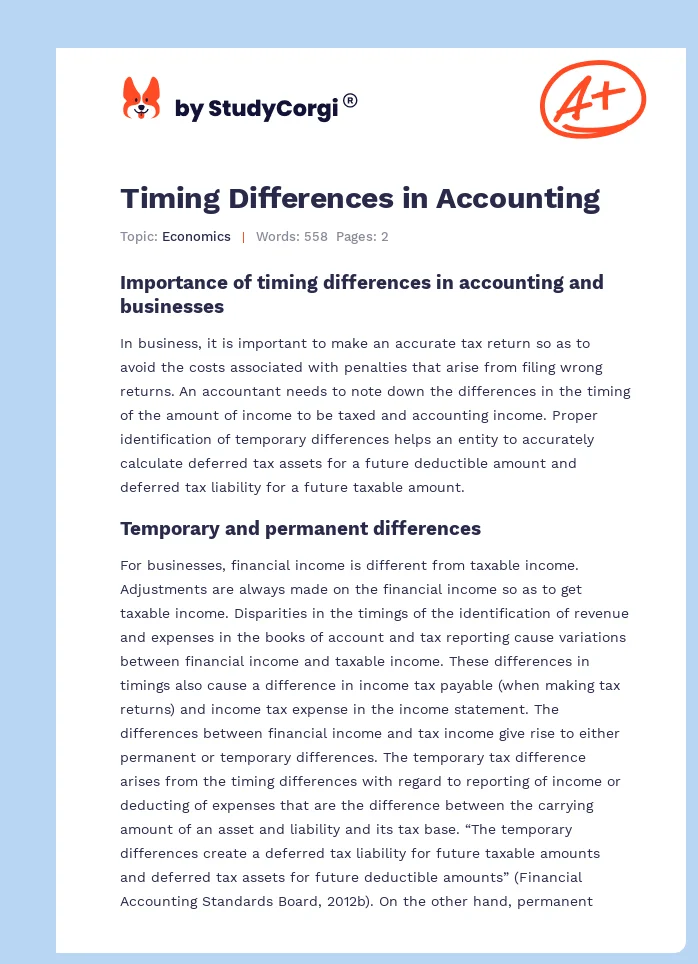 Timing Differences in Accounting. Page 1