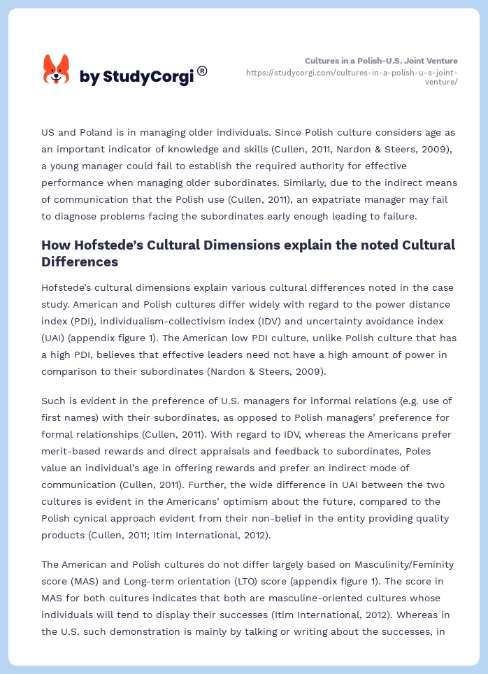 Cultures in a Polish-U.S. Joint Venture. Page 2