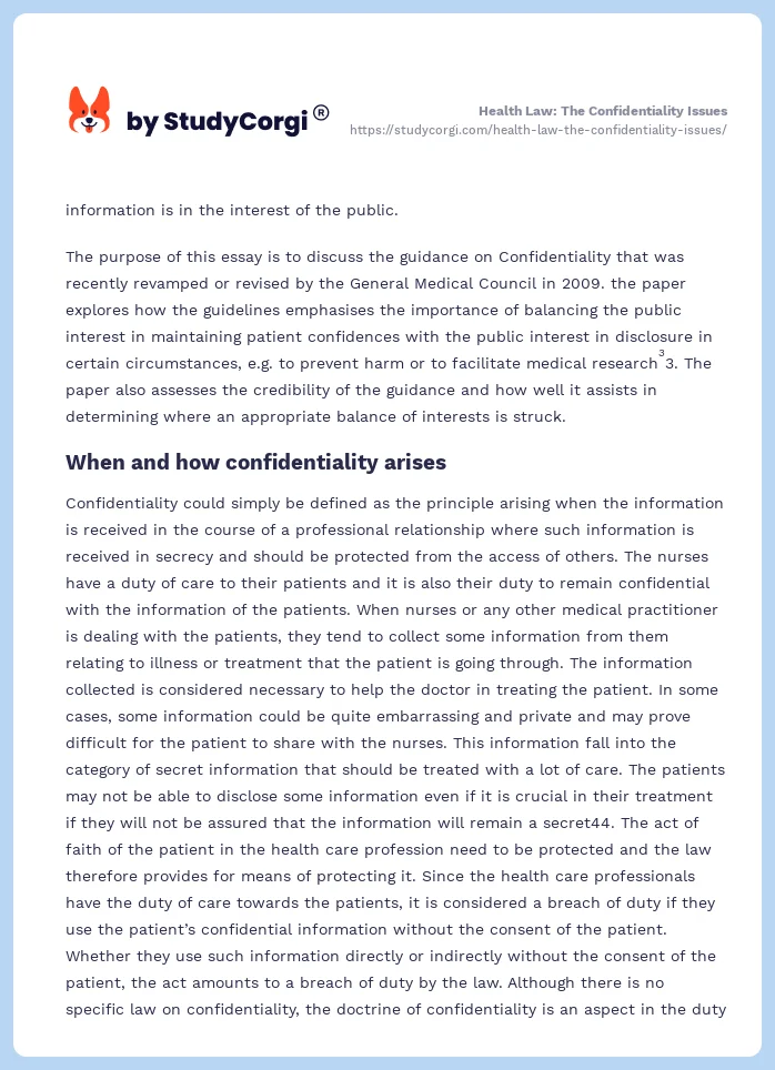 Health Law: The Confidentiality Issues. Page 2
