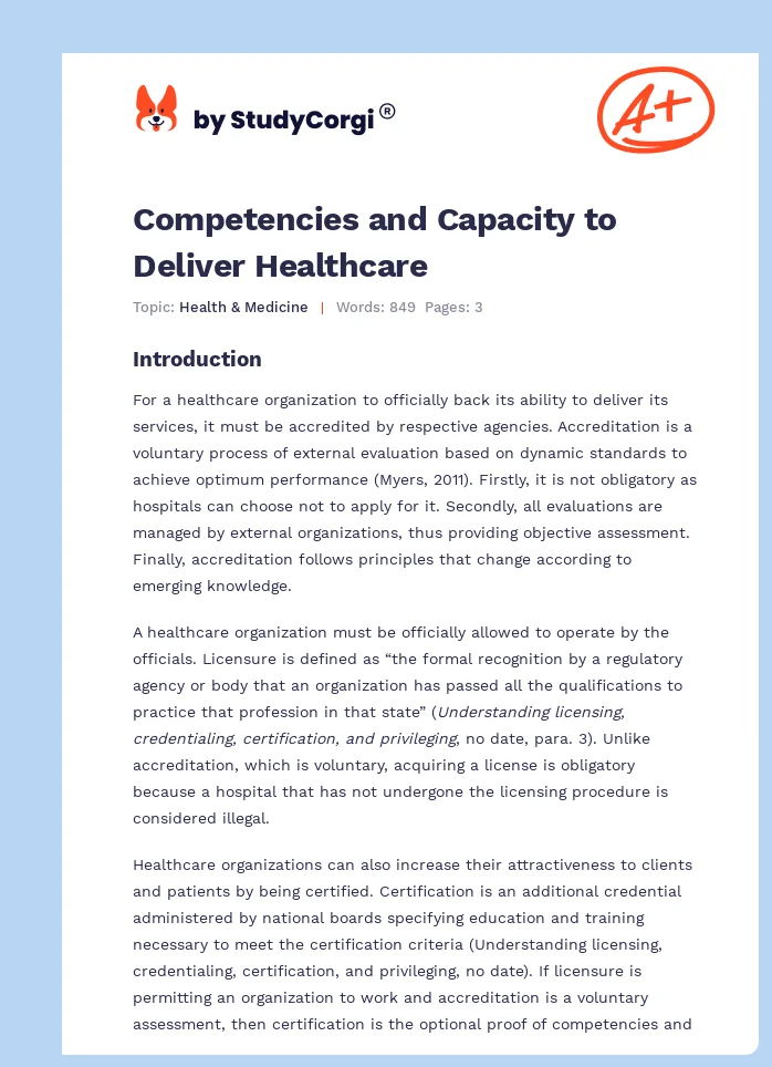 Competencies and Capacity to Deliver Healthcare. Page 1