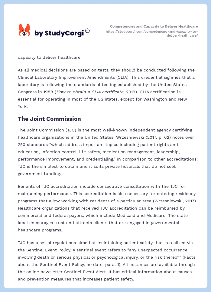 Competencies and Capacity to Deliver Healthcare. Page 2