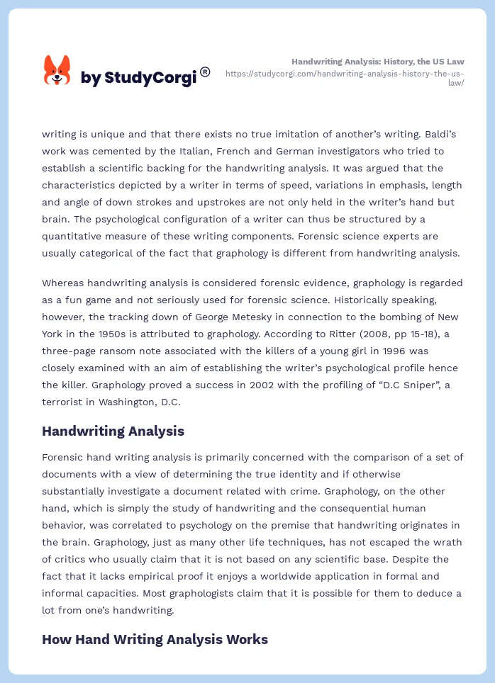Handwriting Analysis: History, the US Law. Page 2