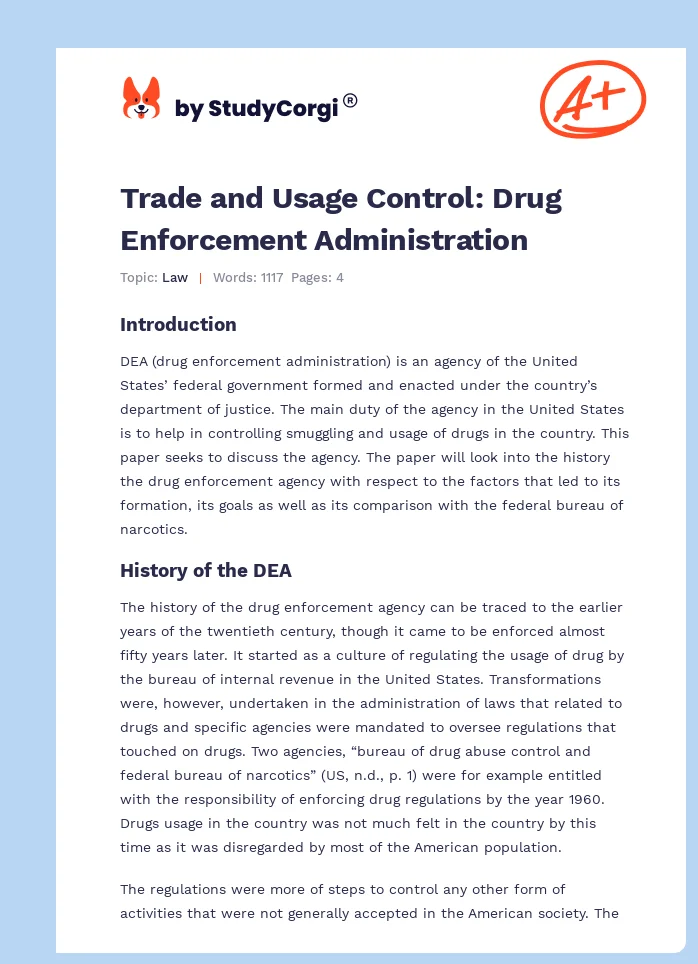 Trade and Usage Control: Drug Enforcement Administration. Page 1