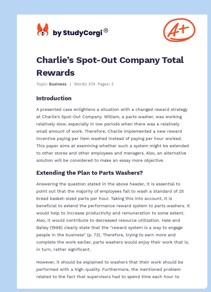 Charlie’s Spot-Out Company Total Rewards. Page 1