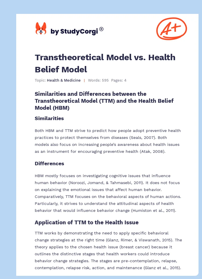 Transtheoretical Model vs. Health Belief Model. Page 1