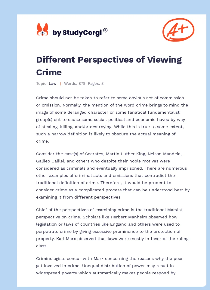 Different Perspectives of Viewing Crime. Page 1