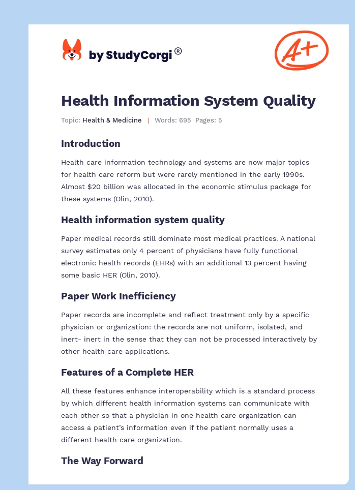 Health Information System Quality. Page 1