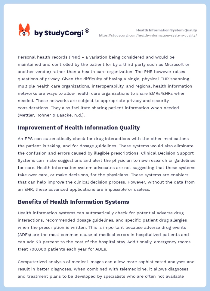 Health Information System Quality. Page 2