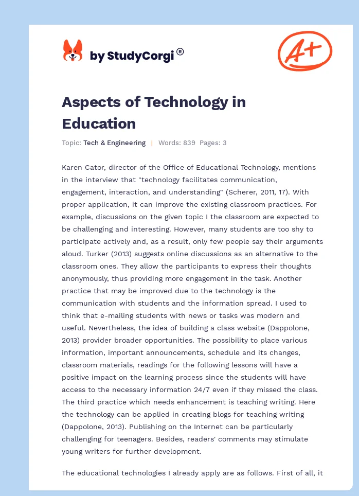 Aspects of Technology in Education. Page 1