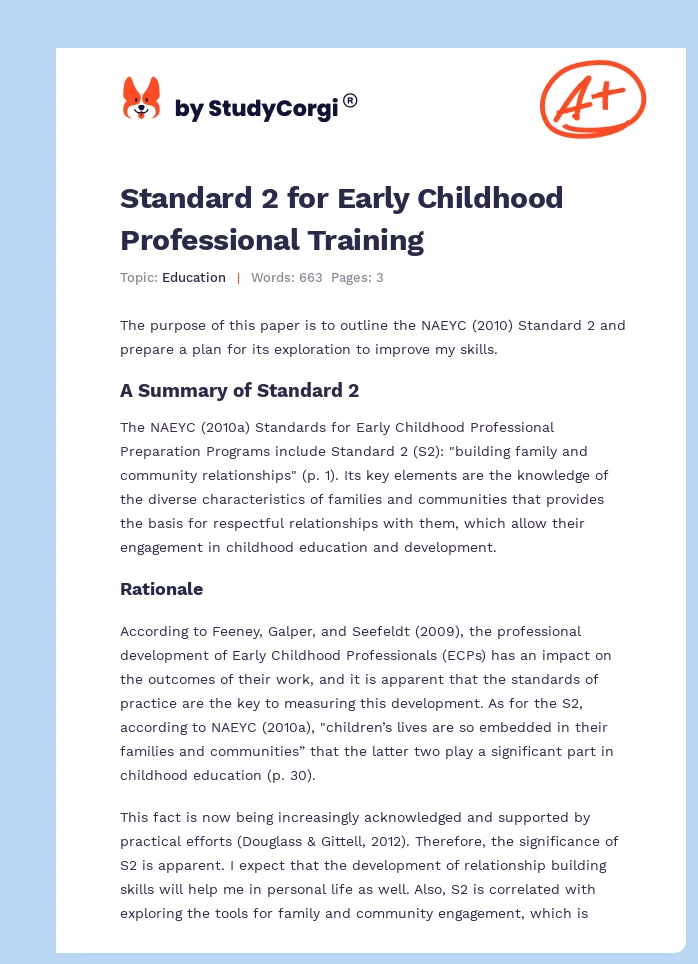 Standard 2 for Early Childhood Professional Training. Page 1