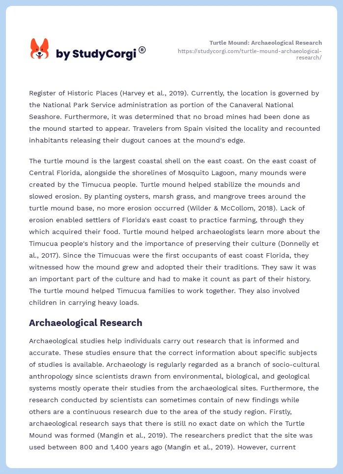 Turtle Mound: Archaeological Research. Page 2