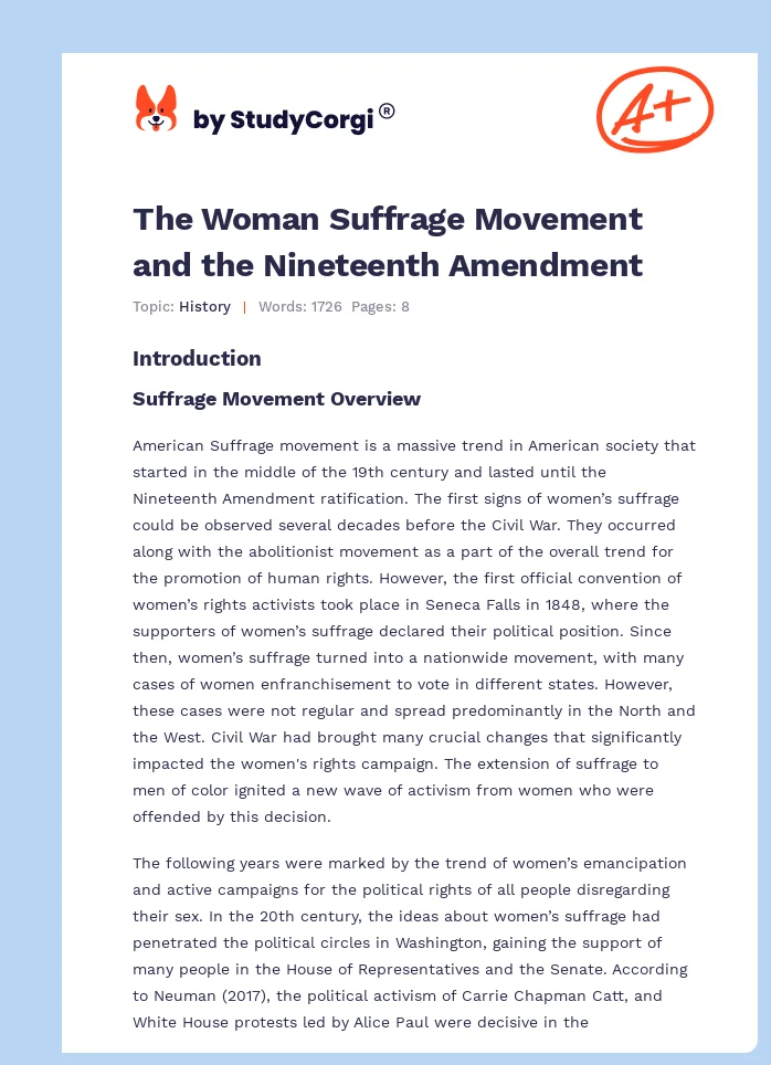 The Woman Suffrage Movement and the Nineteenth Amendment. Page 1