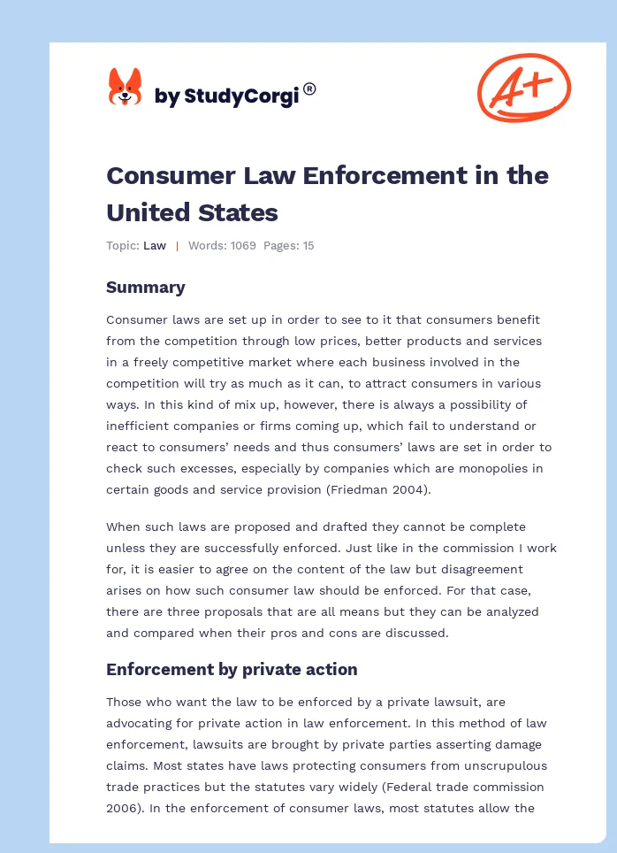 Consumer Law Enforcement in the United States. Page 1