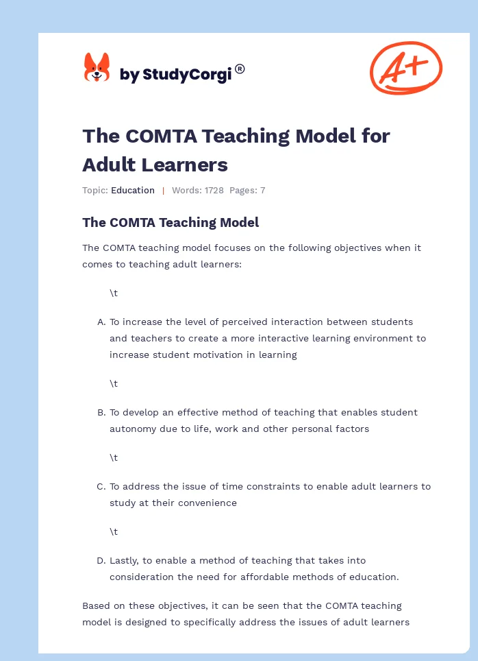 The COMTA Teaching Model for Adult Learners. Page 1