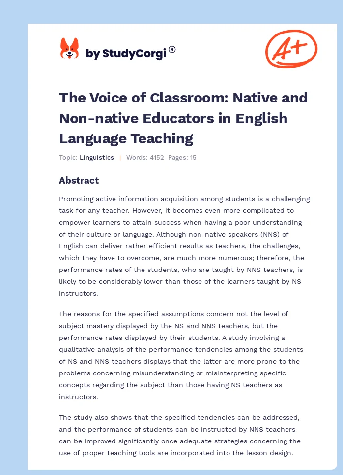 The Voice of Classroom: Native and Non-native Educators in English Language Teaching. Page 1