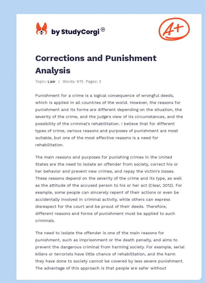 Corrections and Punishment Analysis. Page 1