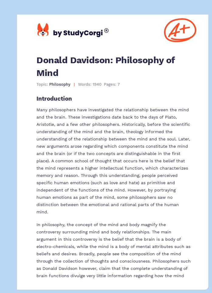 Donald Davidson: Philosophy of Mind. Page 1
