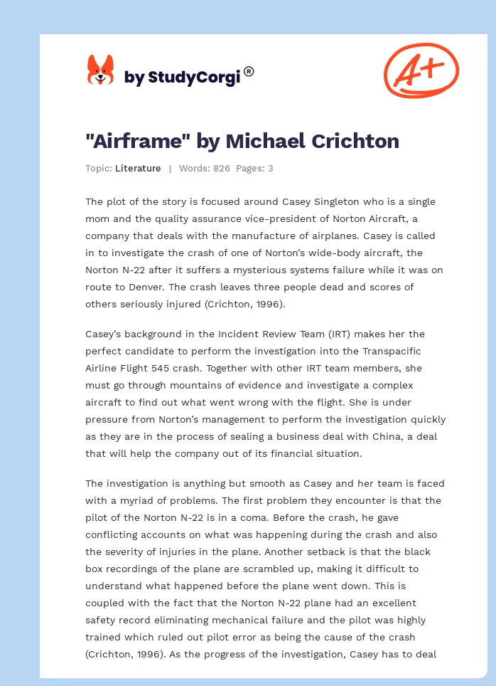 "Airframe" by Michael Crichton. Page 1