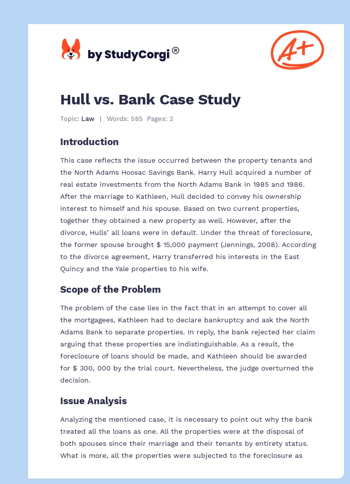 Hull vs. Bank Case Study. Page 1