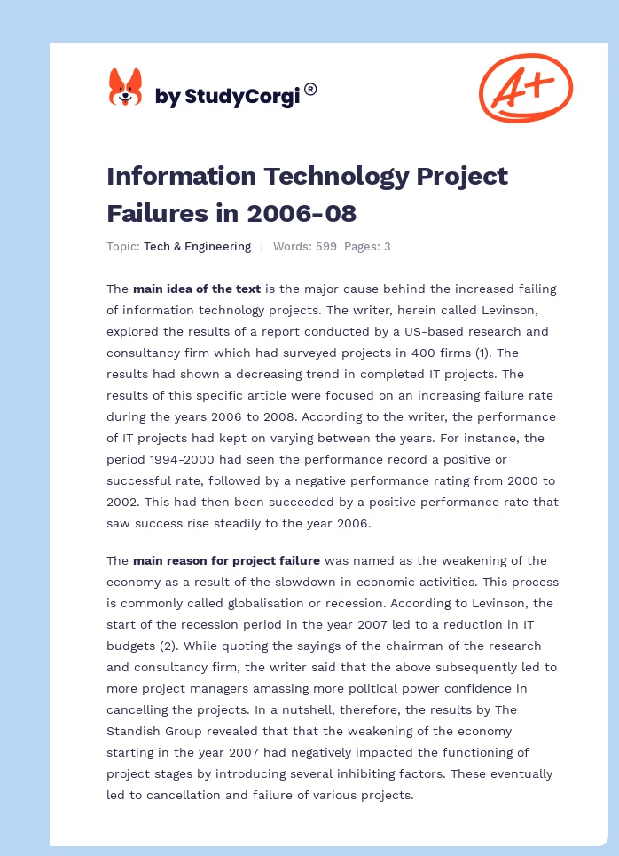 Information Technology Project Failures in 2006-08. Page 1