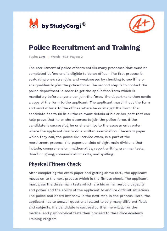 Police Recruitment and Training. Page 1