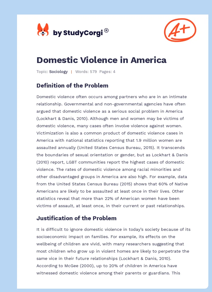 Domestic Violence in America. Page 1