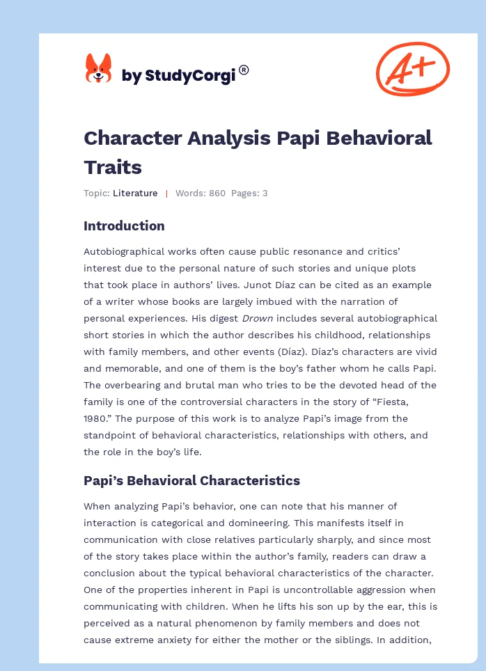 Character Analysis Papi Behavioral Traits. Page 1
