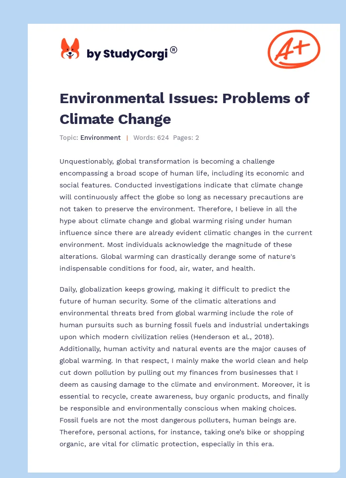 Environmental Issues: Problems of Climate Change. Page 1