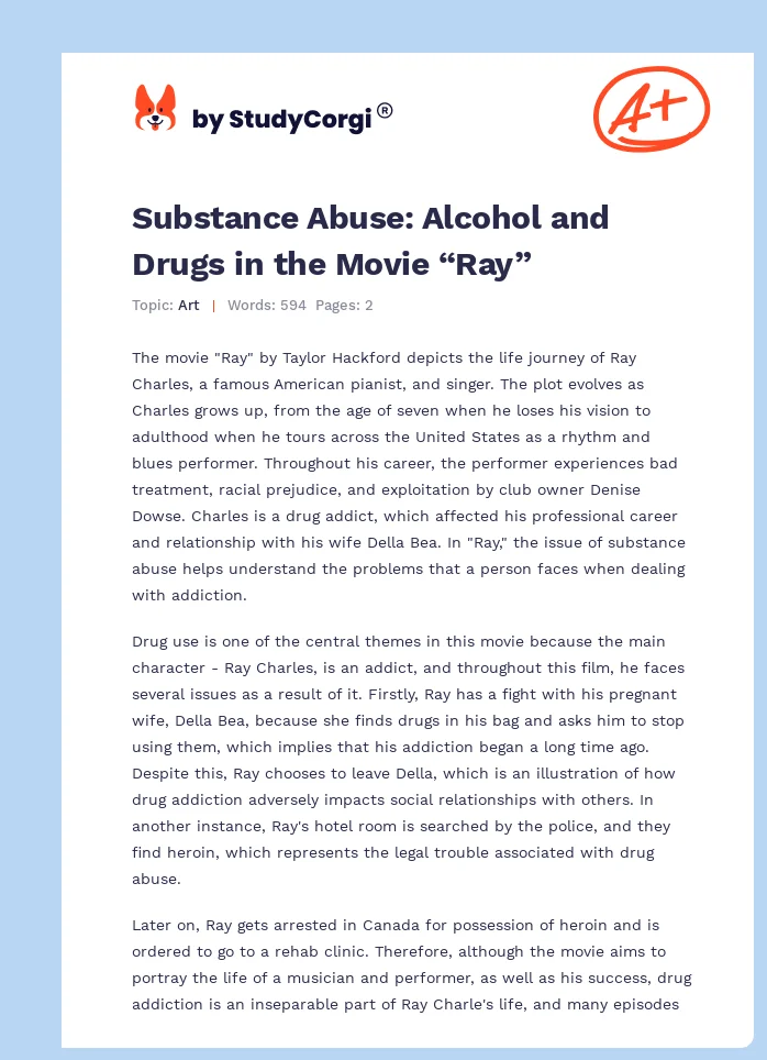 Substance Abuse: Alcohol and Drugs in the Movie “Ray”. Page 1