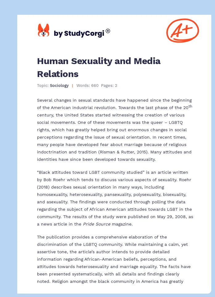 Human Sexuality and Media Relations. Page 1