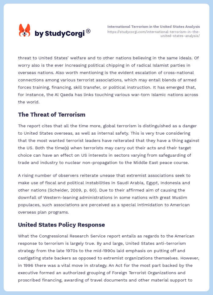 International Terrorism in the United States Analysis. Page 2