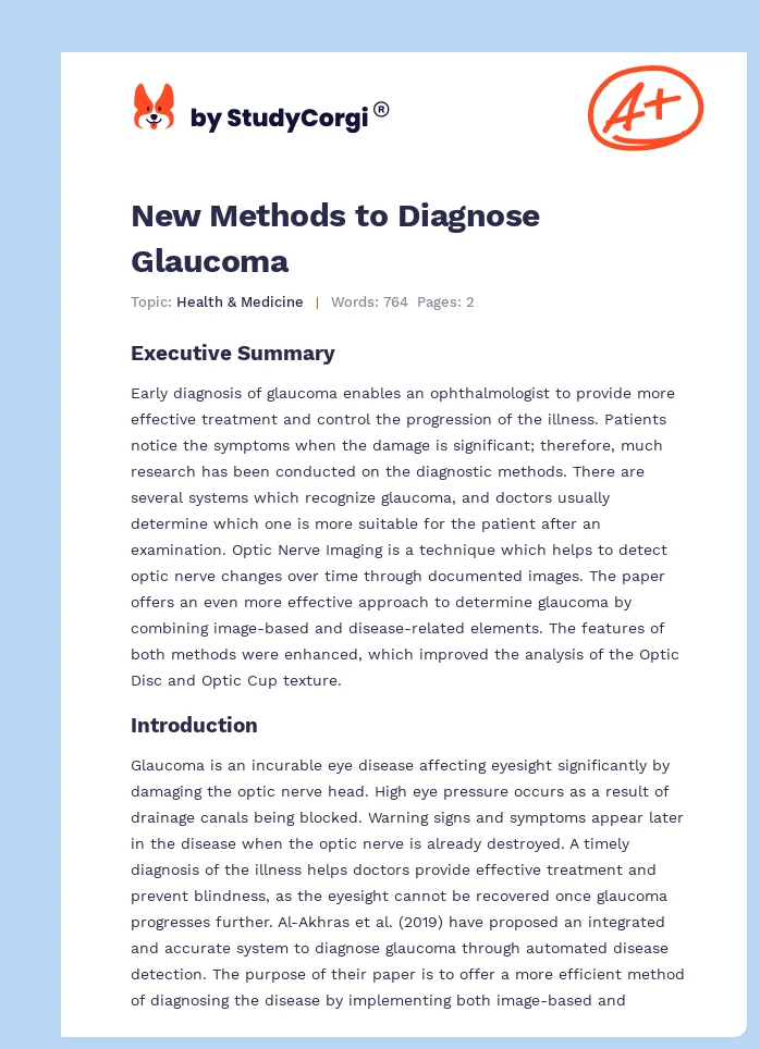 New Methods to Diagnose Glaucoma. Page 1