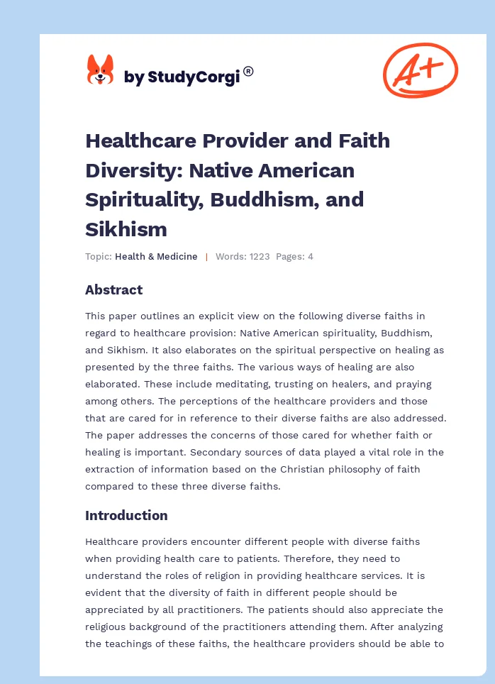 Healthcare Provider and Faith Diversity: Native American Spirituality, Buddhism, and Sikhism. Page 1