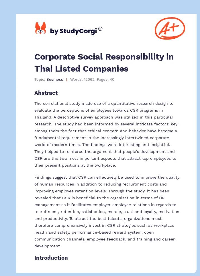 Corporate Social Responsibility in Thai Listed Companies. Page 1