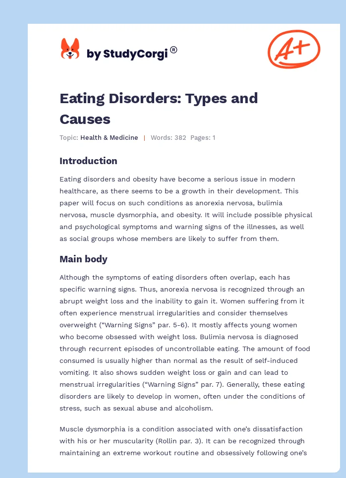 Eating Disorders: Types and Causes. Page 1