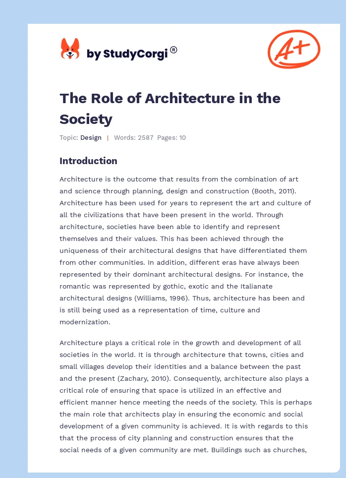 The Role of Architecture in the Society. Page 1