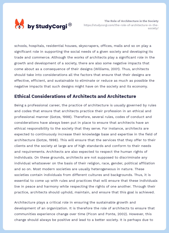 The Role of Architecture in the Society. Page 2
