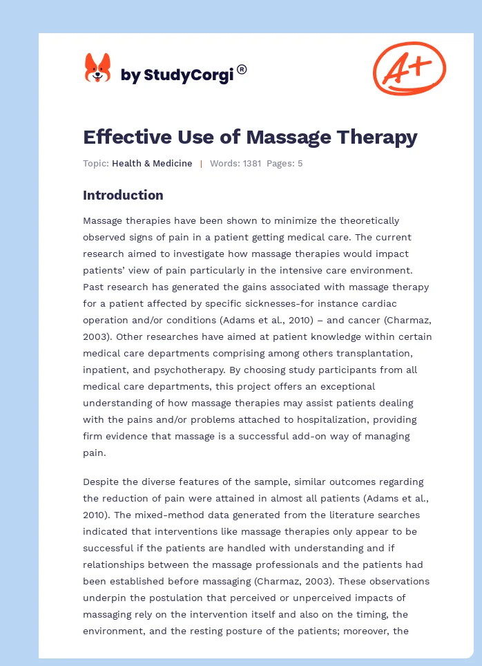 Effective Use of Massage Therapy. Page 1