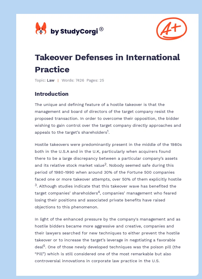 Takeover Defenses in International Practice. Page 1